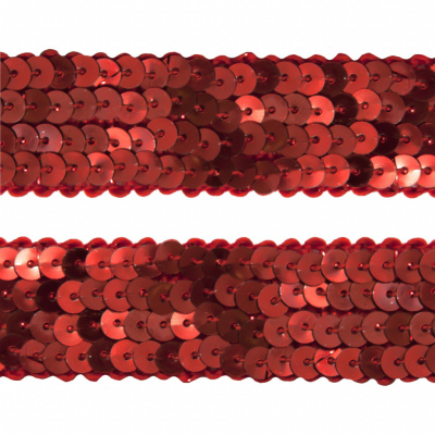 Тесьма с пайетками 3, шир. 20 мм/уп. 25+/-1 м, цвет красный - купить в Тольятти. Цена: 778.19 руб.